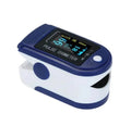 Blue and white fingertip pulse oximeter with display
