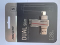 Silver HIKSEMI Dual Slim 128GB USB 3.2 flash drive in its retail packaging