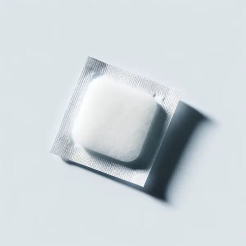 White alcohol swab in an individual foil packet