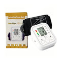 Arm-style digital blood pressure monitor with cuff and box