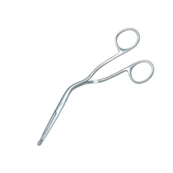 Angled stainless-steel Magill forceps with finger-ring handles
