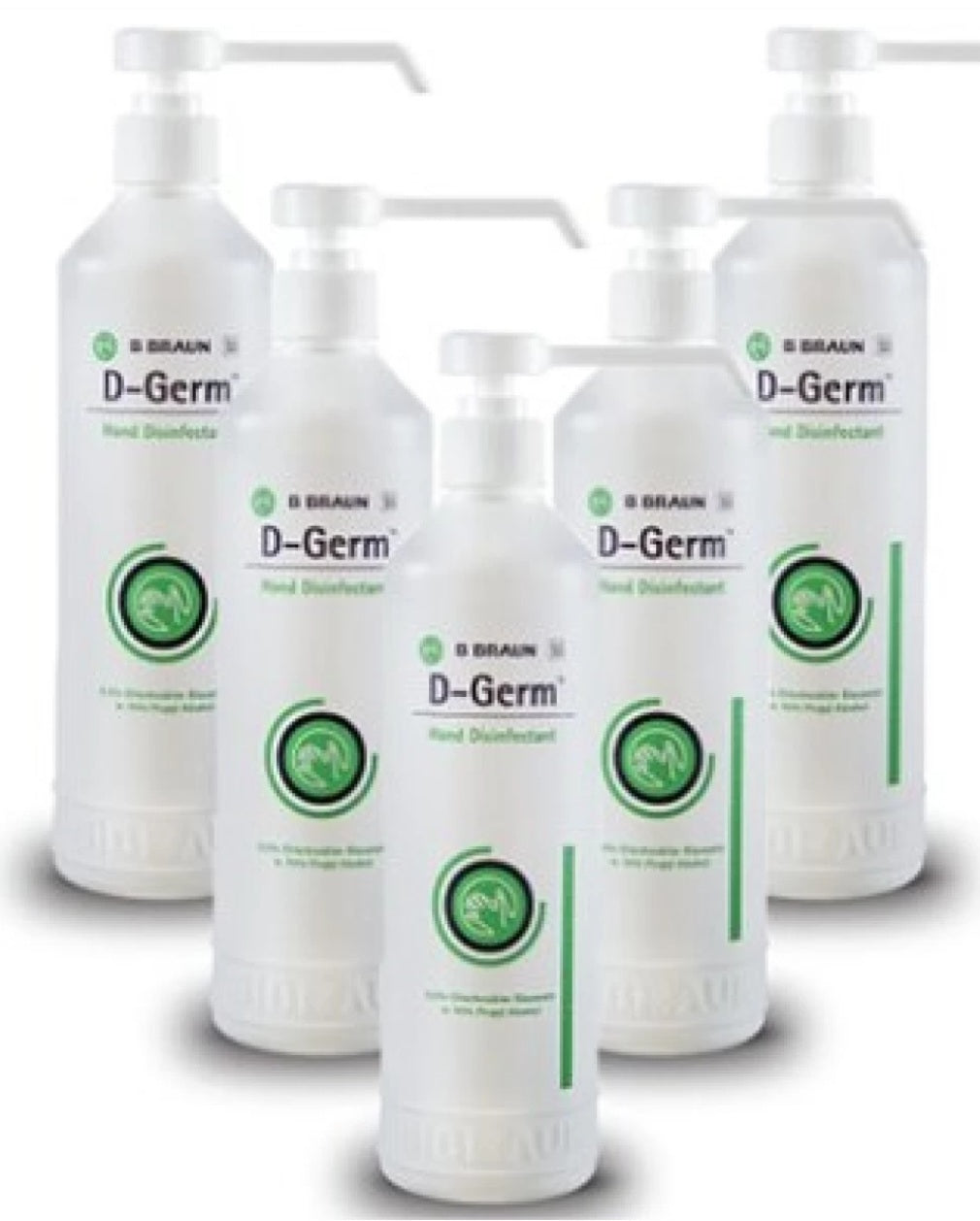 Five B|Braun D-Germ hand disinfectant pump bottles