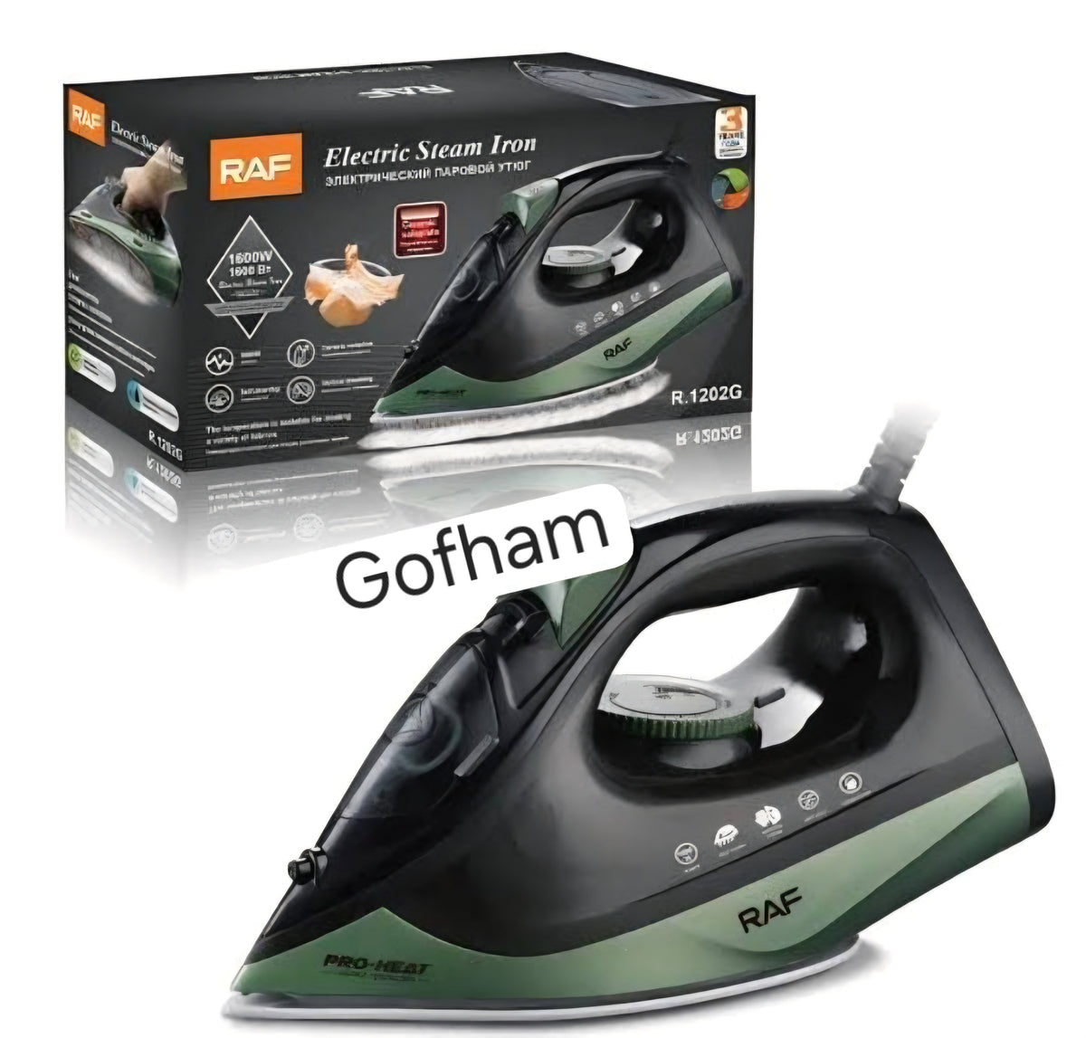 RAF R.1202G Electric Steam Iron – Green and Black